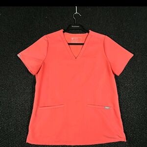 Figs Coral V-Neck Short Sleeve Scrub Top